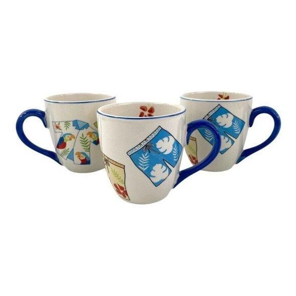 Canterbury Potteries 3 Coffee Tea Mugs 4" Beach Summer Hawaiian - Picture 2 of 12